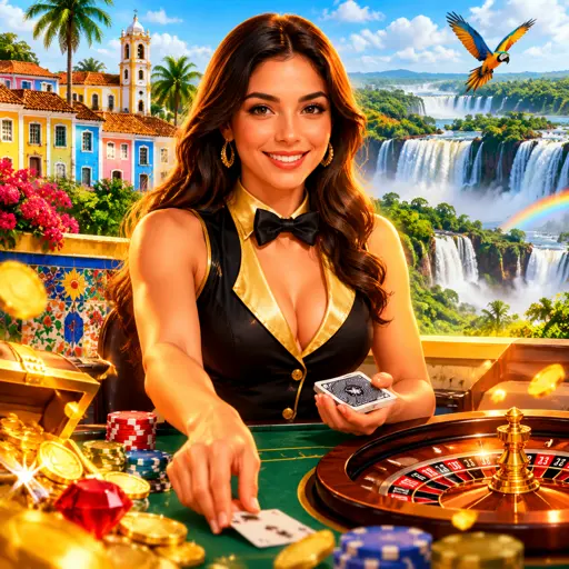 Dealer brasileiro distribuindo cartas na mesa de blackjack ao vivo